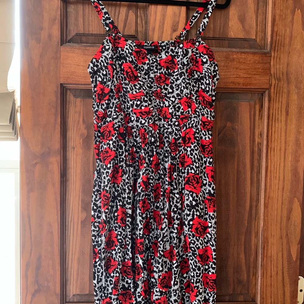 Torrid strapless leopard rose dress rockabilly